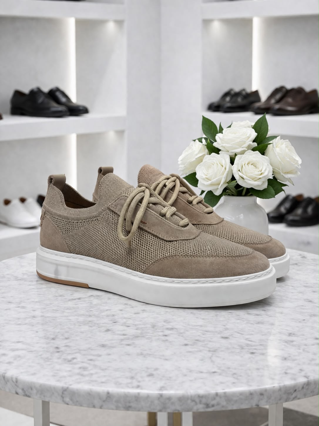 Capri Knit Sneaker — bej kişi ayaqqabısı